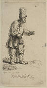 A Peasant in a High Cap, Standing Leaning on a Stick