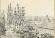 Landscape with Villas and a Church (Smaller Italian Sketchbook, leaf 6 recto)