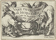 Titelblad voor prentserie 'Diverse gebochelden'/'Varie figure gobbi di Jacopo Callot'