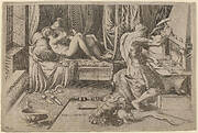 Venus and Mars Embracing with Vulcan at his Forge