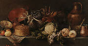 Still life with vegetables and kitchen utensils