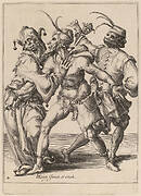 Three Dancing Mummers, Including a Jester