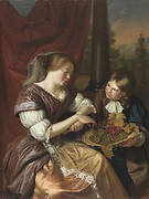 Boy Offering Grapes to a Woman