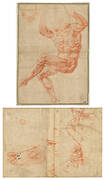 Study for the Nude Youth over the Prophet Daniel (recto); Figure Studies for the Sistine Ceiling (verso)