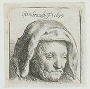 The artist's mother in a cloth headdress, looking down: head only