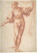 Study for a Standing Young Man, Raising a Curtain and Looking at Left