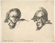 Plate 10: two heads of old soldiers wearing helmets, both facing left and looking downwards, from 'The principles of design' (I principii del disegno)