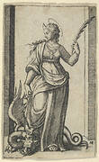 Saint Margaret standing, a dragon at the left, from the series 'Piccoli Santi' (Small Saints)