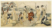 Ukiyo-e print by Kitagawa Utamaro of a hunting party