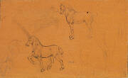 Recto: Studies of horses, and a horse and lanceman. Verso: A slight sketch of a head and upper body