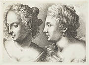 Heads of two young women. Varie figurae.