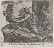 Plate 127: Anius's Daugthers Changing into Birds (Maeonides Pyrenei vim effugientes in aves), from Ovid's 'Metamorphoses'