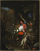 Still Life in a Grotto with Flowers, Fish and a Bird's Nest