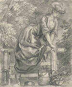 A Milkmaid Climbing a Stile