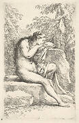 A semi-nude woman seated resting her head on a rock, from the series 'Figurine'