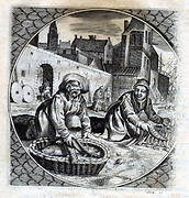 Fishmonger and woman cooking fish