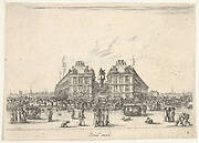 Plate 2: La Place Dauphine, on the coast of Pont Neuf, the equestrian statue of Louis XIII in center, seen from the back and numerous figures, from 'Various Figures' (Agréable diversité de figures)