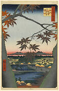 Maple Trees at Mama, Tekona Shrine and Linked Bridge, No. 94 from One Hundred Famous Views of Edo