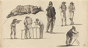 Figure Studies, Including One Man Sleeping on the Ground and Two Men Sawing