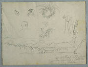 River Bank with Mountains and Clouds, Three Botanical Sketches and Busts Studies of Men with Hats