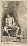 Nude Man Seated before a Curtain