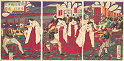 西国鎮静撫諸将天杯賜之図|Illustration of the Commanders who Pacified Western Japan, Receiving the Emperor's Gift Cups (Saigoku chinbu shoshō tenpai o tamau no zu)