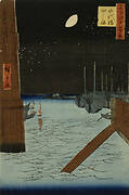 Moon over Ships Moored at Tsukuda Island from Eitai Bridge