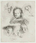 Studies of the head of Saskia and others