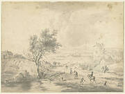 Landscape with Bathers, a Rider and Travellers near a Village with a Round Tower