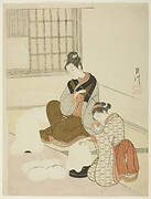 Evening Snow on a Floss Shaper (Nurioke no bosetsu), from the series "Eight Views of the Parlor (Zashiki hakkei)"