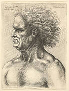 Head of a muscular old man in profile to left with flowing hair