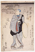 A memorial print (shinie死絵) of Ichimura Takenojō V  五代目市村竹之丞  in the role of Kumagai Jirō Naozane Renshō  熊谷直ざね　ほつしん　蓮生法