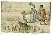 Winter Landscape with a Woman and a Youth on a Small Bridge, Skaters and a Gallows in the Distance