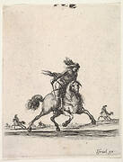 A horseman galloping towards right with sword in hand, other horsemen in the background, from 'Various cavalry exercises' (Diverses exercices de cavalerie)