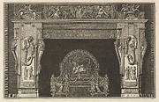 Chimneypiece: Frieze of trophies and winged Victories on the lintel, with cornucopias to either side of the jambs decorated with varied reliefs (Ch. décorée d'une grecque), from Diverse Maniere d'adornare i cammini ed ogni altra parte degli edifizi...(Different Ways of ornamenting chimneypieces and all other parts of houses)