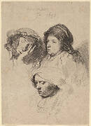 Three Heads of Women, One Asleep