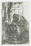 Old Woman Seated in a Cottage, with a String of Onions