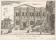 Plate 37: Side view of the school of St. Roch at left and view of facade of the church of St. Roch, Venice, 1703 from the series 'The buildings and views of Venice' (Le fabriche e vedute di Venezia)