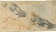 Three Studies of One Figure Supporting Another and Figure Sketch (for “Lamentation”, Bologna, Palazzo D’Accursio)