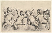 Three Cherubs and Two Boys on Clouds