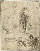 Study Sheet with Heads, Figures and Architectural Fragments