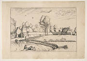 Country Houses, couple and cornfield in the foreground, from the series The Small Landscapes (Praediorum Villarum)