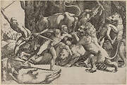 Five Men Fighting Beasts