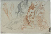 Two Figure Studies, One Nude and the Other Clothed with a Putto in His Arms (for “Madonna del Popolo”, Firenze, Galleria degli Uffizi); Drapery Studies