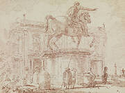 The Equestrian Statue of Marc Aurel and the Palace of the Conservators in Rome