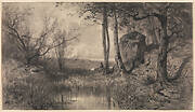 A Pond with a Fisherman along the River Ain