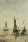 Bluff-Bowed Scheveningen Boats at Anchor