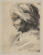 Plate 16: head of an old man in profile with a cloth tied around his head, from 'The Book for Learning to Draw' (Livre pour apprendre à dessiner)