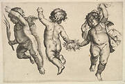 Two cherubs dancing with a small boy, not by Hollar