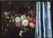 Trompe-l'Oeil Still Life with a Flower Garland and a Curtain